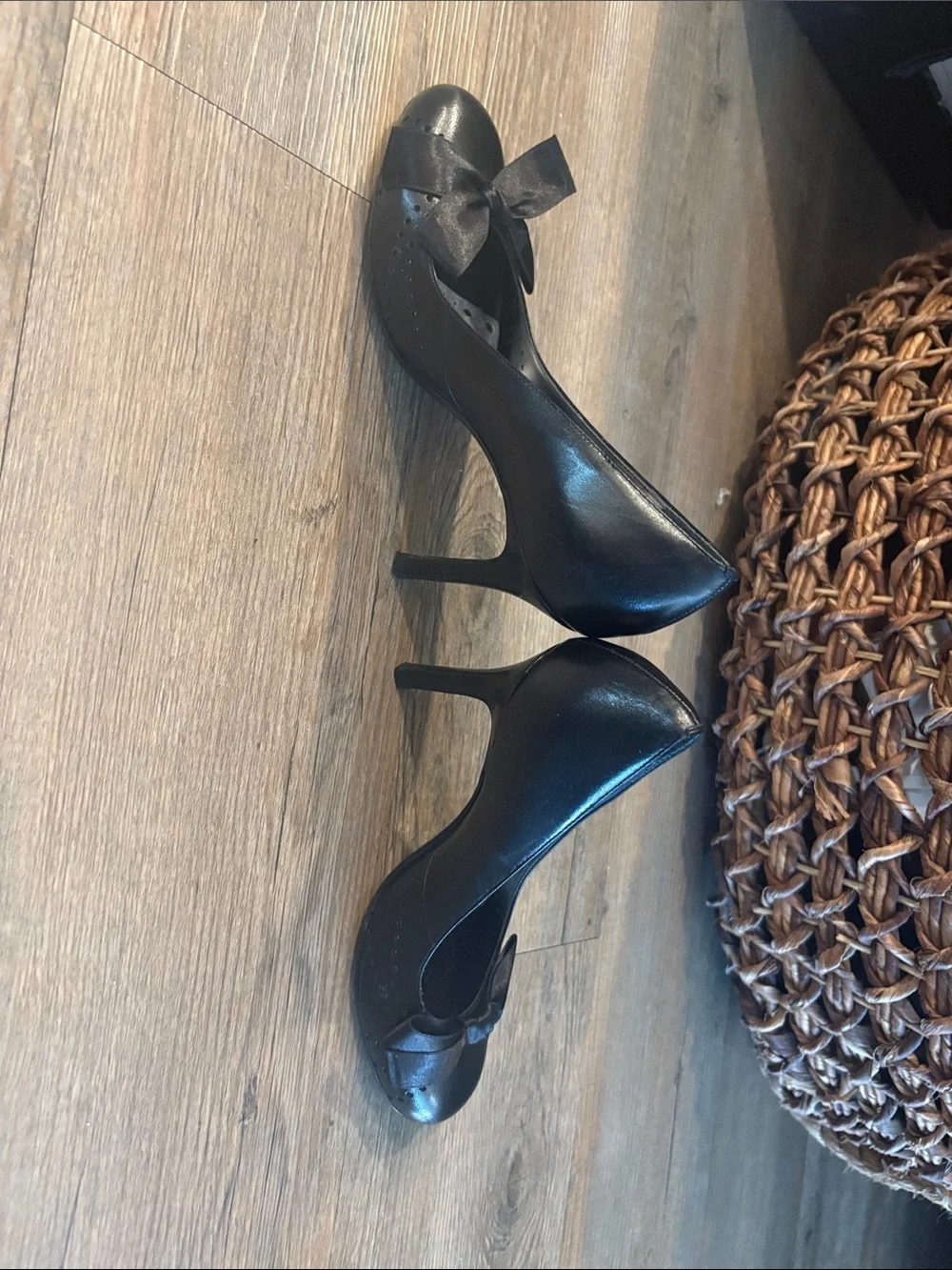 BCBGirls Black Bow Round-Toe Heels